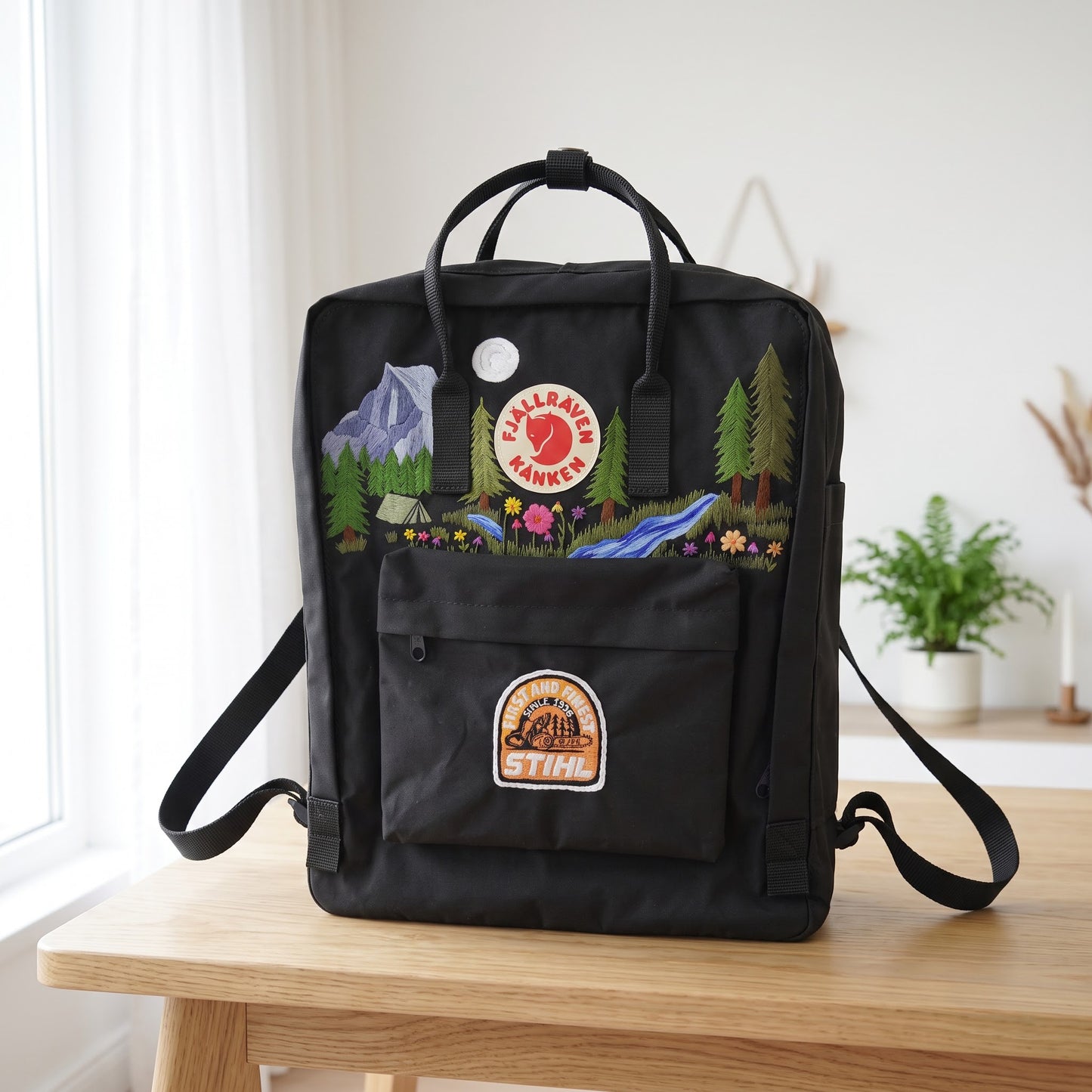 Custom Logo Embroidered Fjallraven Kanken Backpack | Personalized Symbol Kanken Bag | Mountain & Forest Embroidery | Camping Hiking Backpack