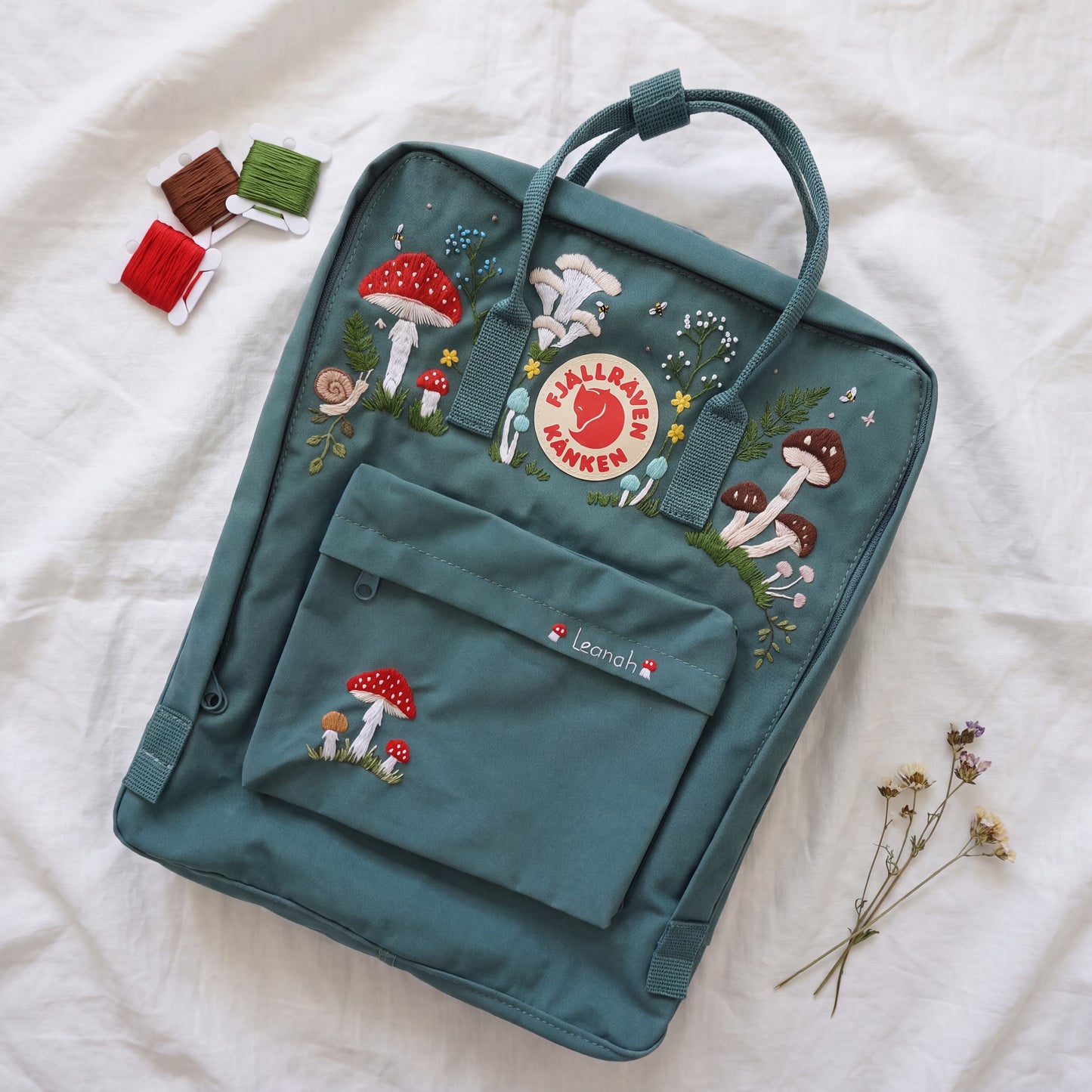 Personalized Fjallraven Kanken Mushroom Backpack | Embroidered Mushroom & Wildflower Kanken Bag | Cottagecore Forest Backpack
