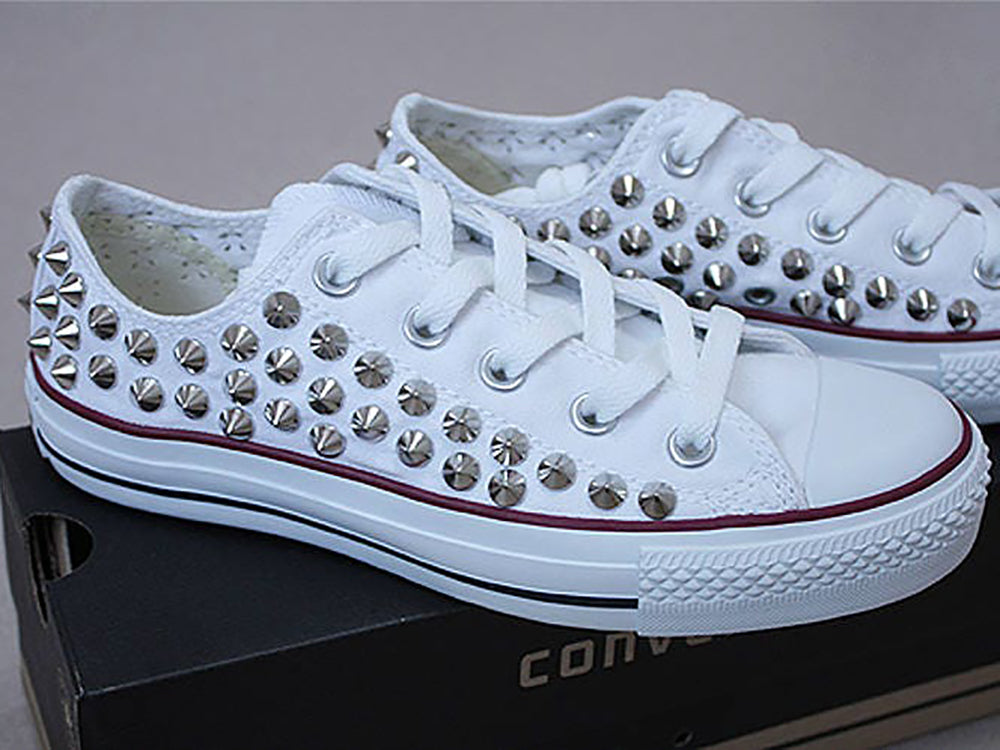 Sneakers with spikes and studs/ Studded converse shoes white low top