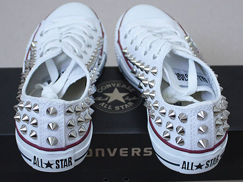  Sneakers with spikes and studs/ Studded converse shoes white low top 