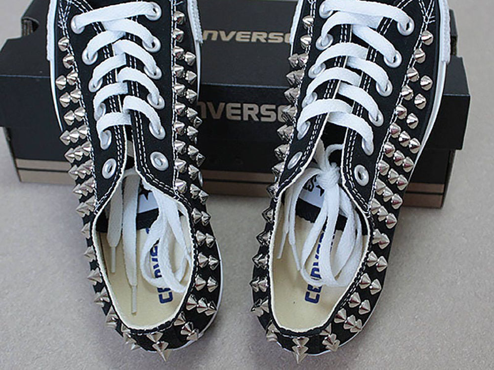 Sneakers with spikes and studs/ Studded converse shoes black low top