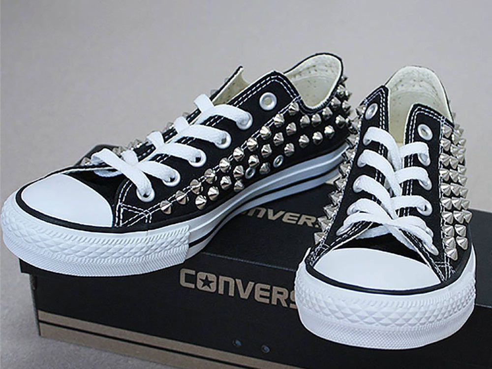 Sneakers with spikes and studs/ Studded converse shoes black low top