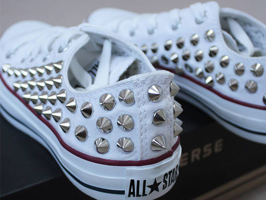 Sneakers with spikes and studs/ Studded converse shoes white low top