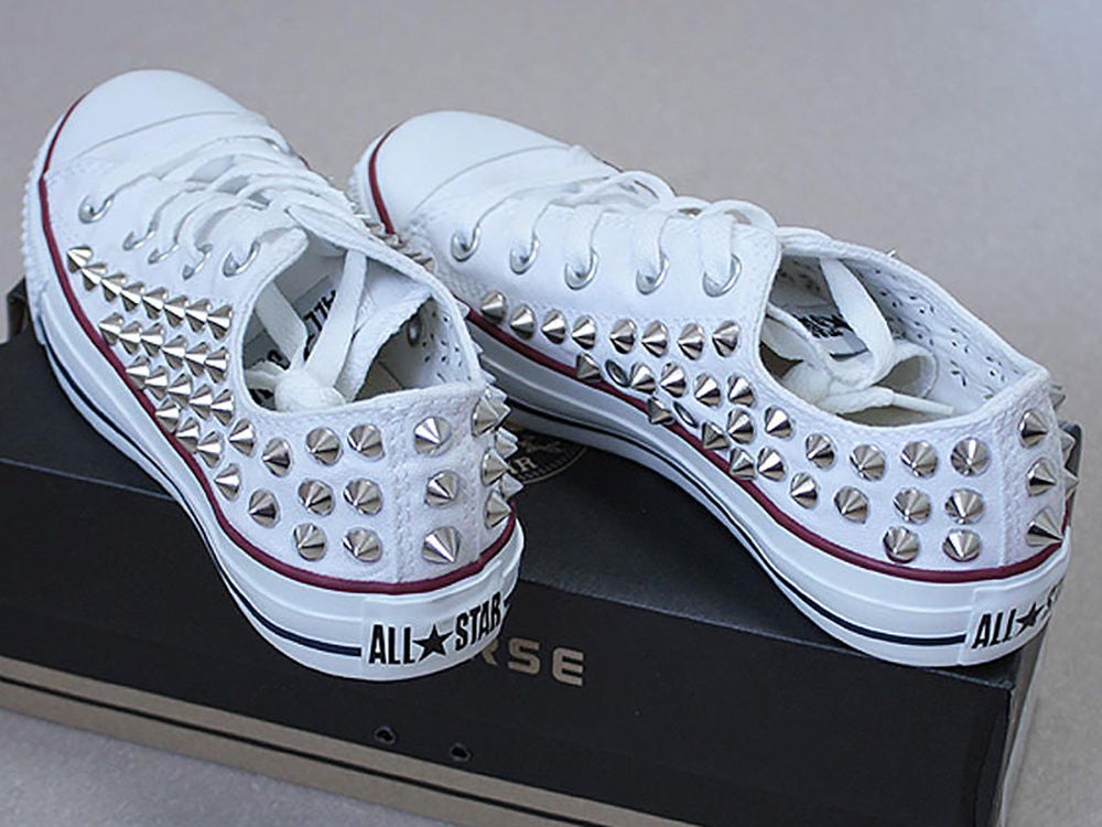  Sneakers with spikes and studs/ Studded converse shoes white low top 