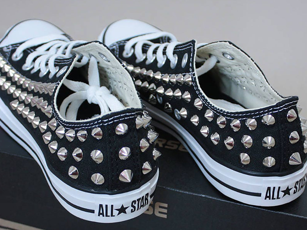 Sneakers with spikes and studs/ Studded converse shoes black low top