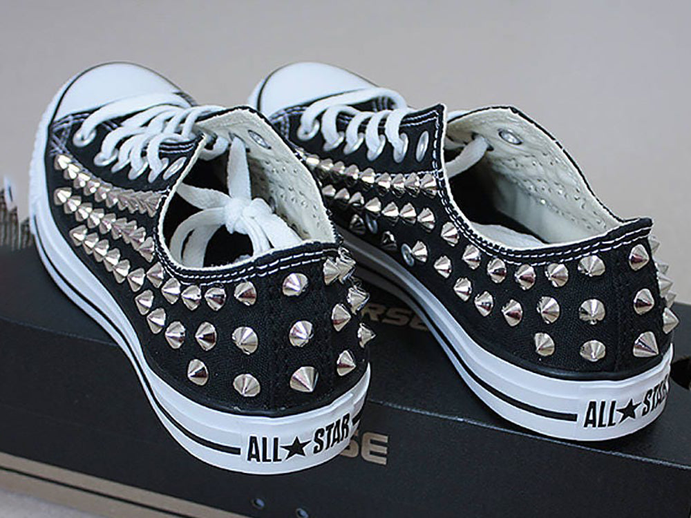 Sneakers with spikes and studs/ Studded converse shoes black low top