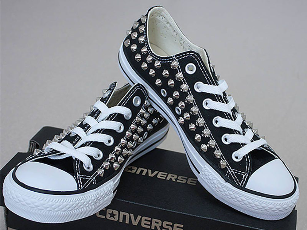 Sneakers with spikes and studs/ Studded converse shoes black low top