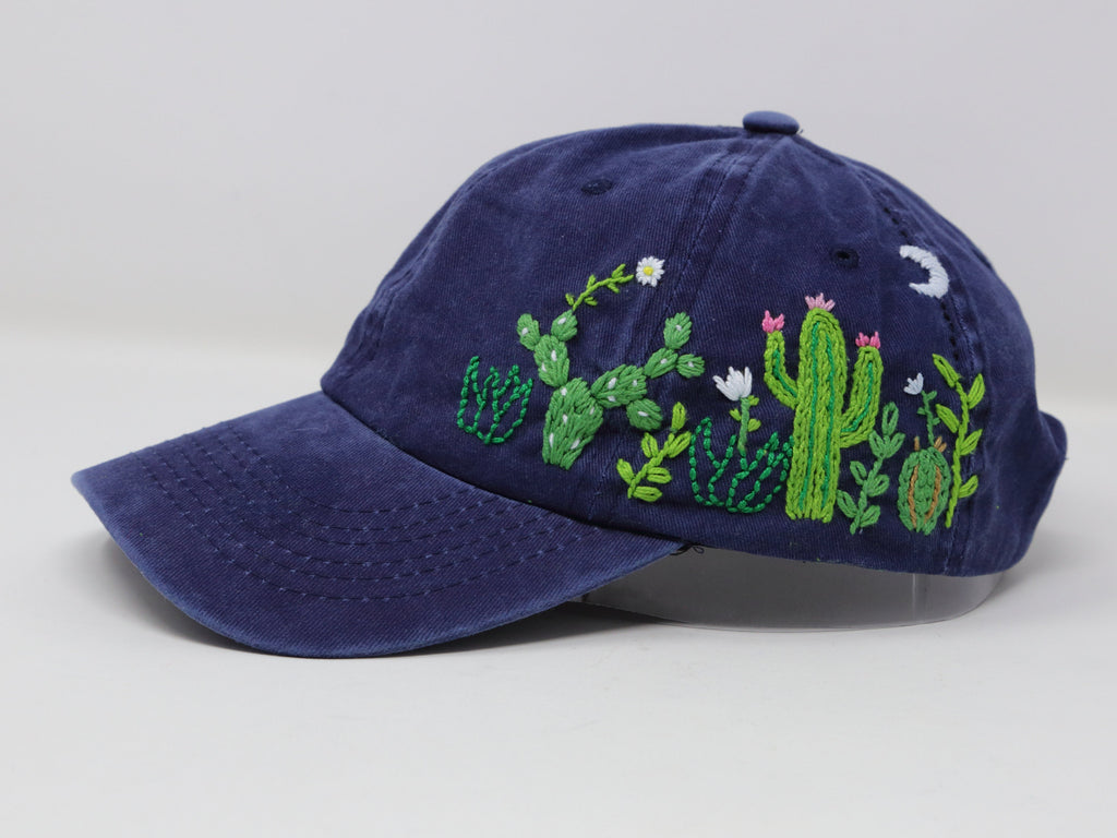  Cactus Embroidered Wash Cotton Baseball Cap, Hand Embroidered Sun Hat, Curve Brim Summer Cap, Unique 