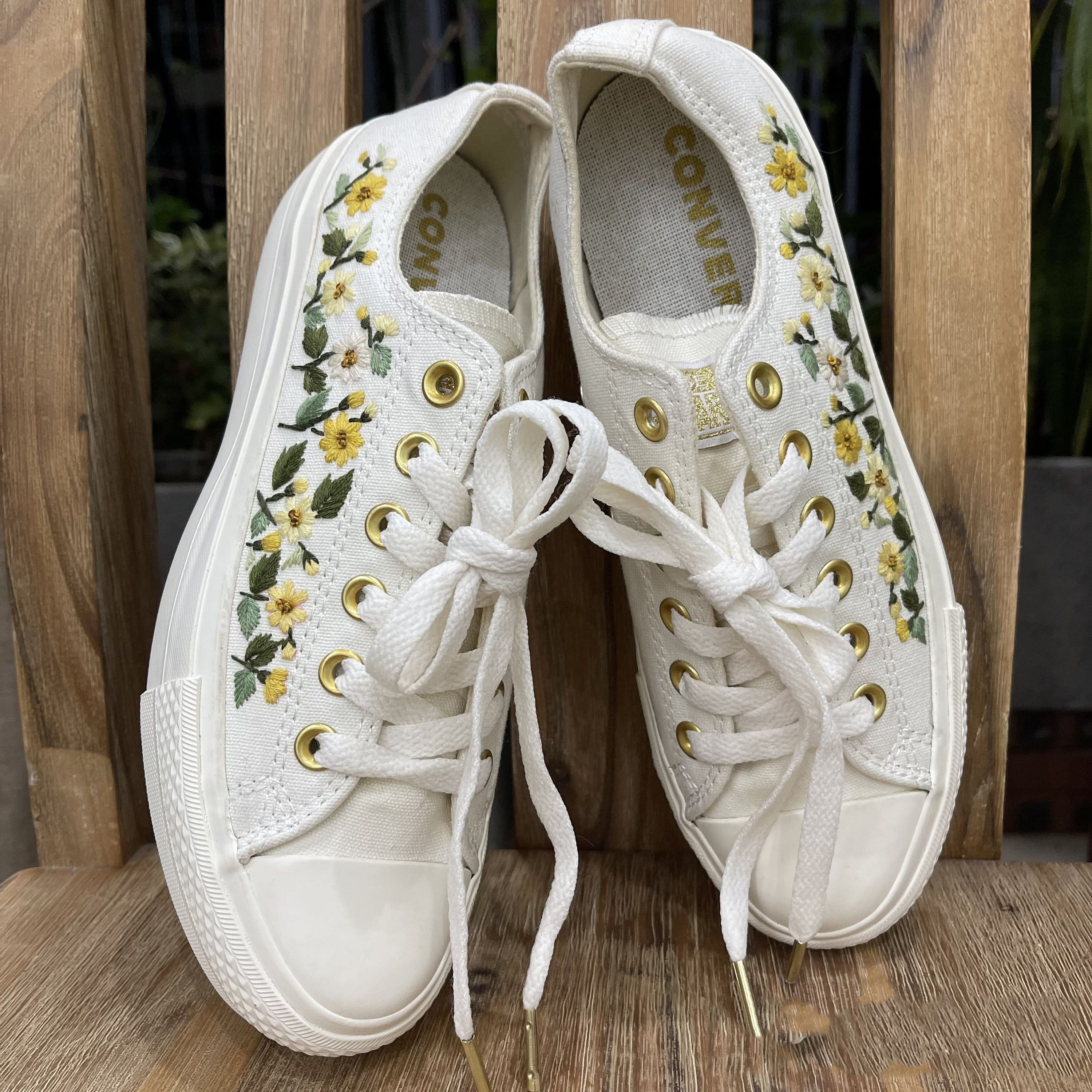 Custom Coverse Platform Wedding Flowers Embroidered Converse Bridal embroartis