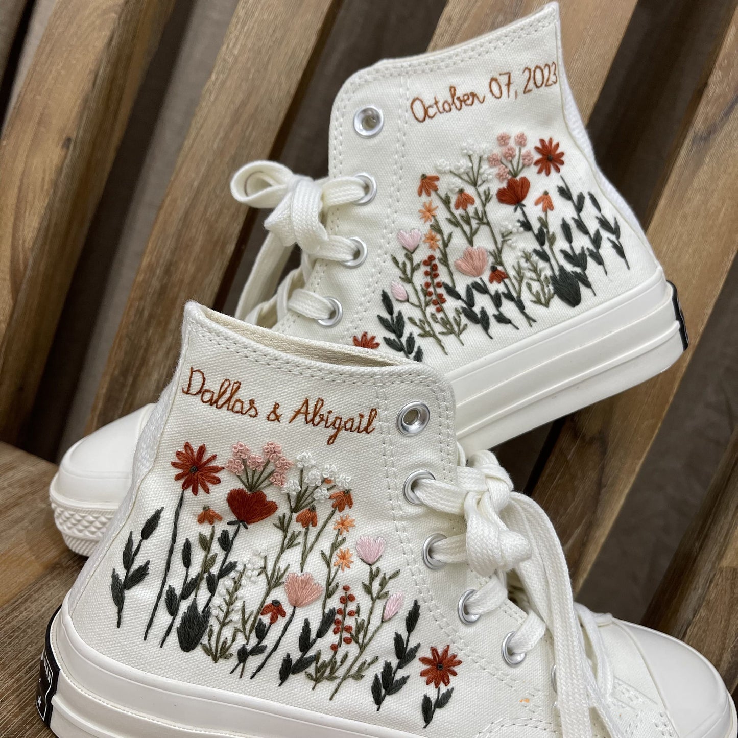 Wedding Flowers Embroidered Sneakers/ Bridal Flowers Embroidered Shoes/ Wildflowers Embroidered Sneakers/ Personalized Bridal Sneakers