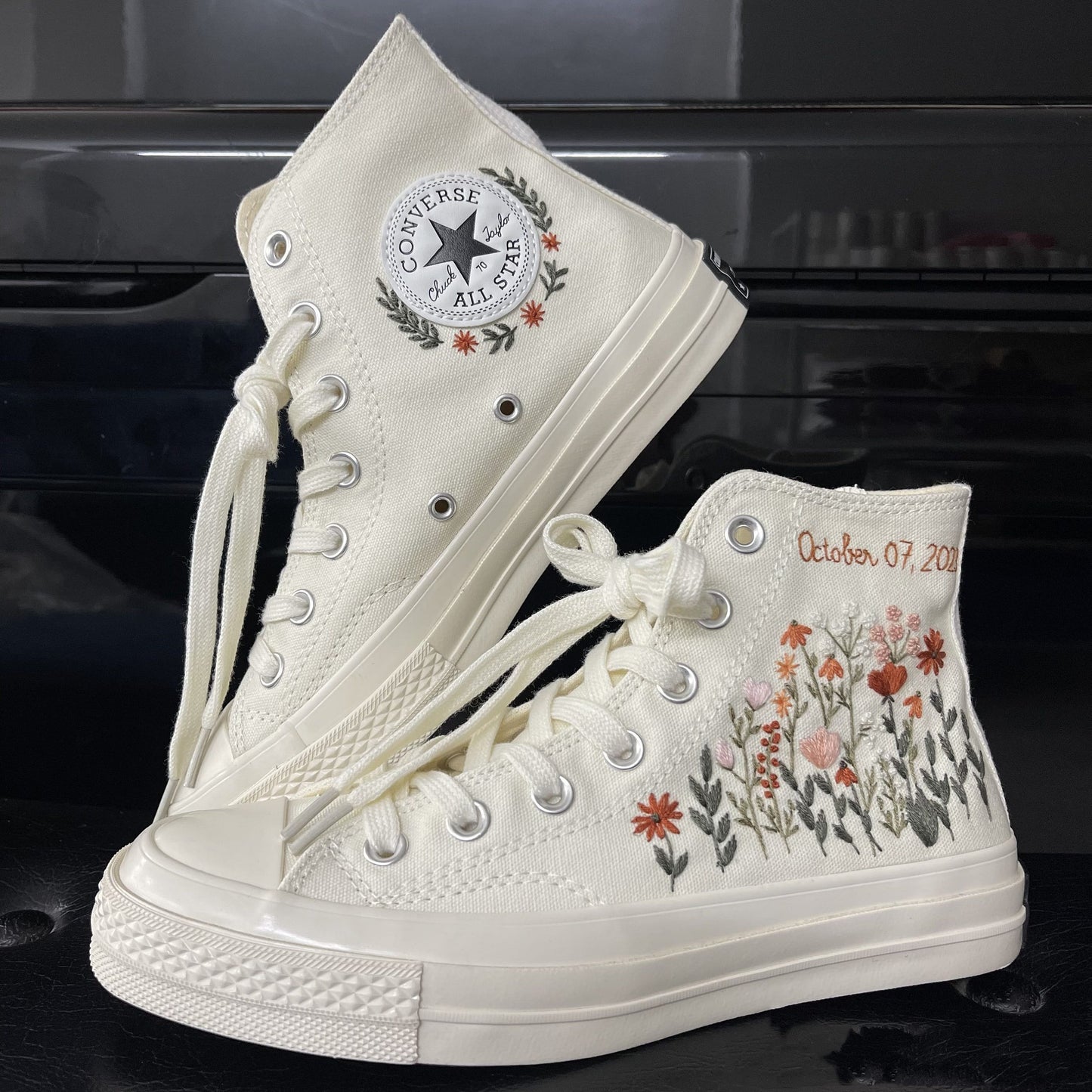 Wedding Flowers Embroidered Sneakers/ Bridal Flowers Embroidered Shoes/ Wildflowers Embroidered Sneakers/ Personalized Bridal Sneakers