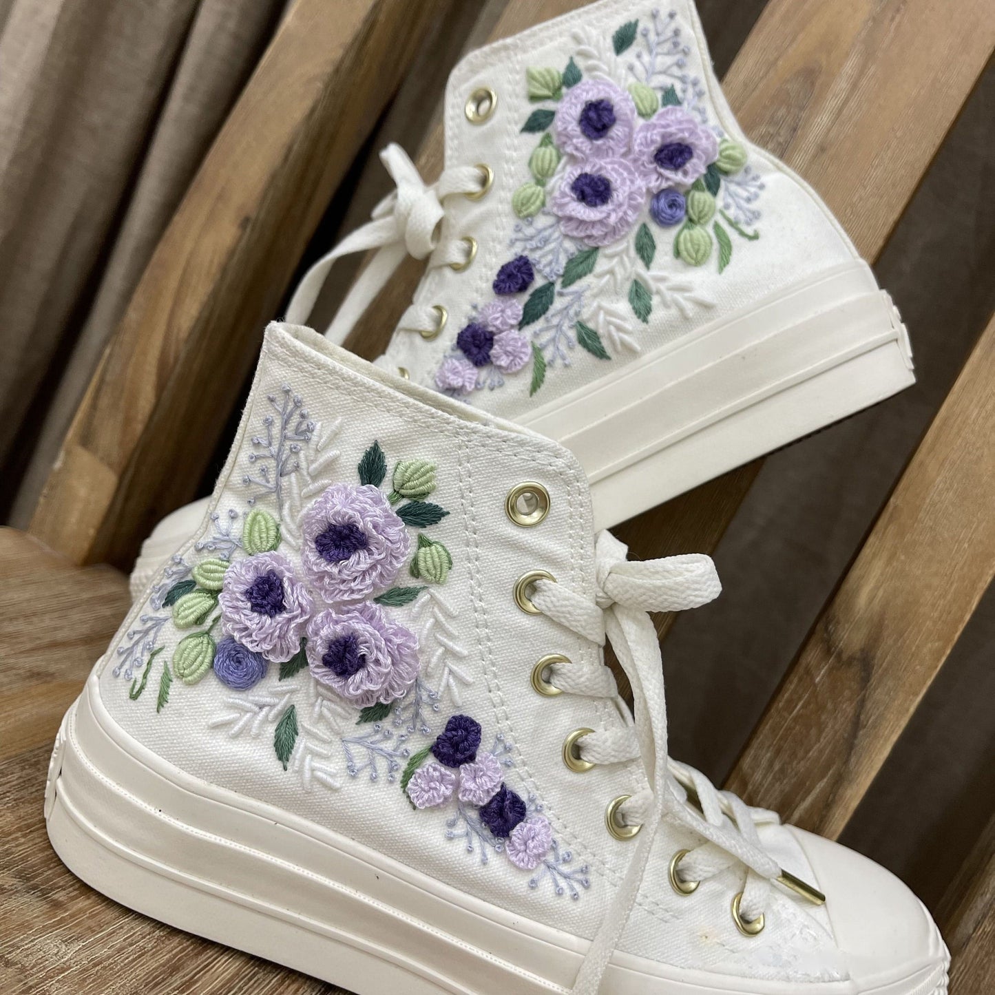 Custom Sneakers Platform/ Wedding Flowers Embroidered Shoes/ Bridal Flowers Embroidered Sneakers