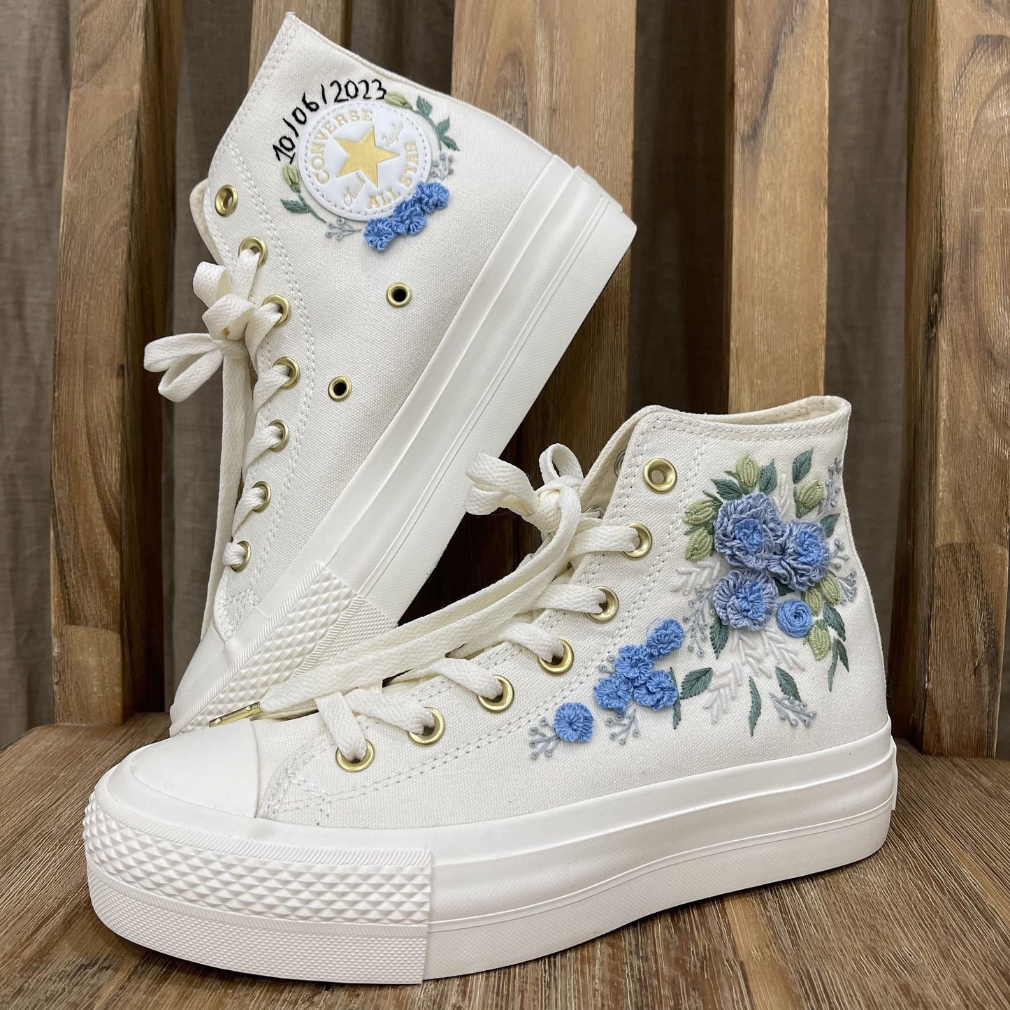 Custom Wedding Sneakers Platform/ Bridal Flowers Embroidered Sneakers/ Wedding English Roses Embroidered Shoes/ Personalized Bridal Sneaker