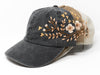  Golden Blooms on Beige: Hand Embroidered Washed Baseball Cap with Khaki Flower Design Curved Brim Summer Hat 