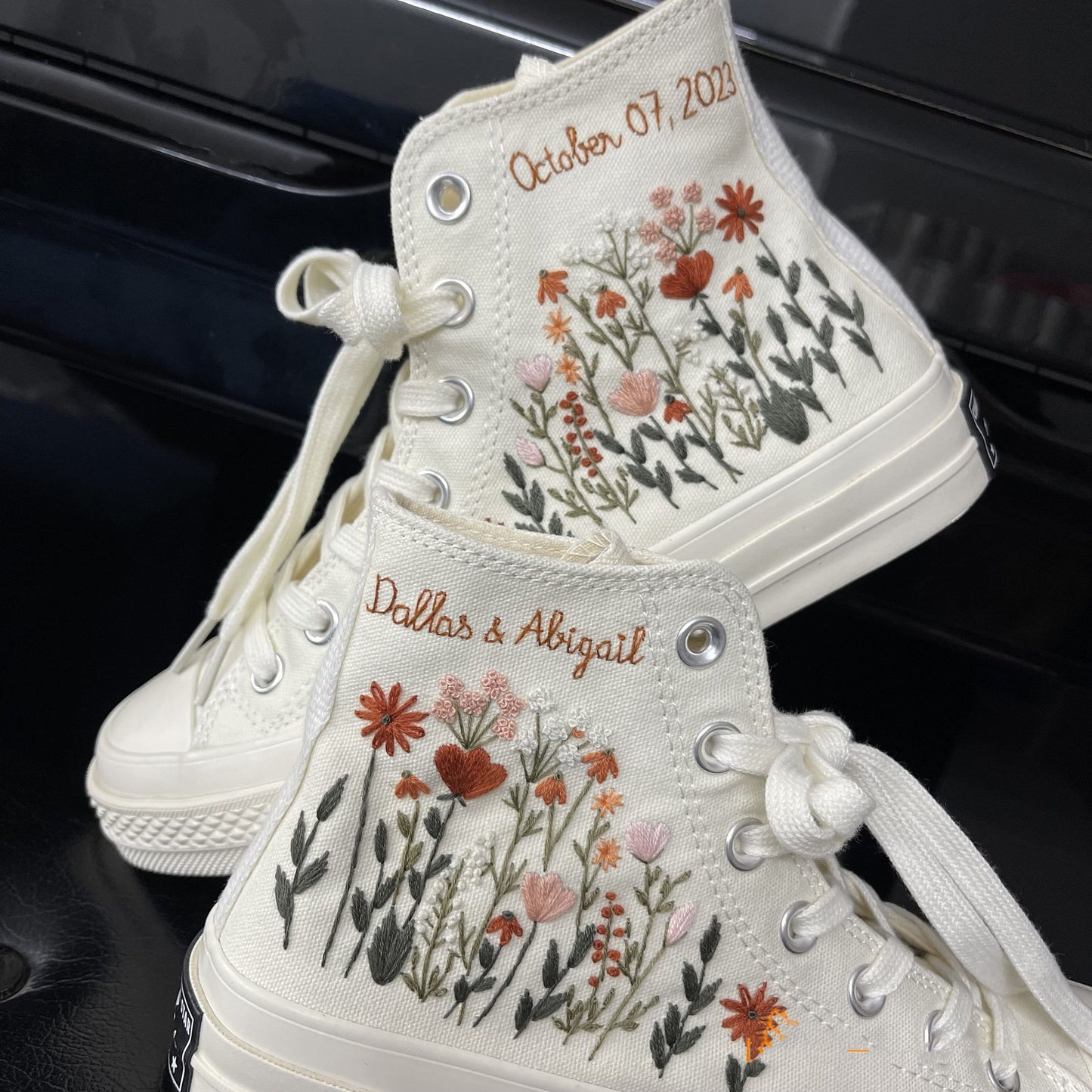 Wedding Flowers Embroidered Sneakers/ Bridal Flowers Embroidered Shoes/ Wildflowers Embroidered Sneakers/ Personalized Bridal Sneakers