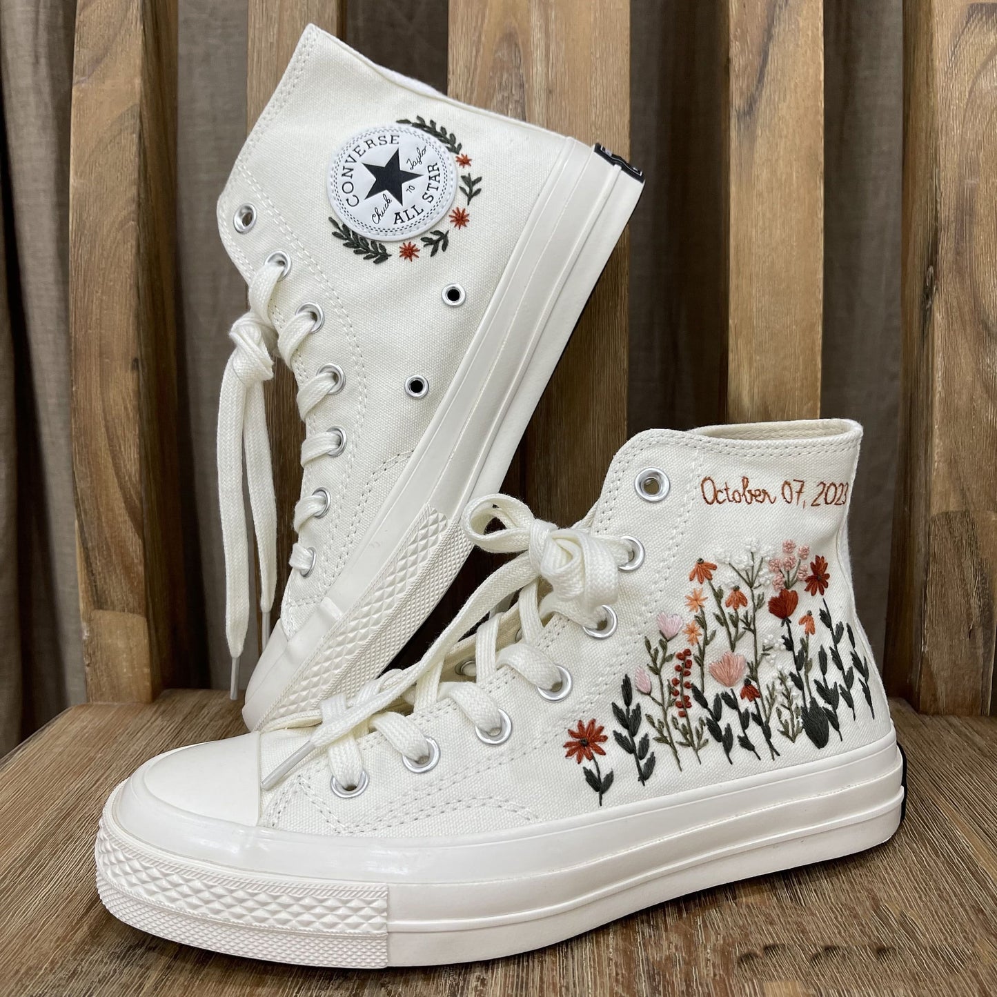 Wedding Flowers Embroidered Sneakers/ Bridal Flowers Embroidered Shoes/ Wildflowers Embroidered Sneakers/ Personalized Bridal Sneakers