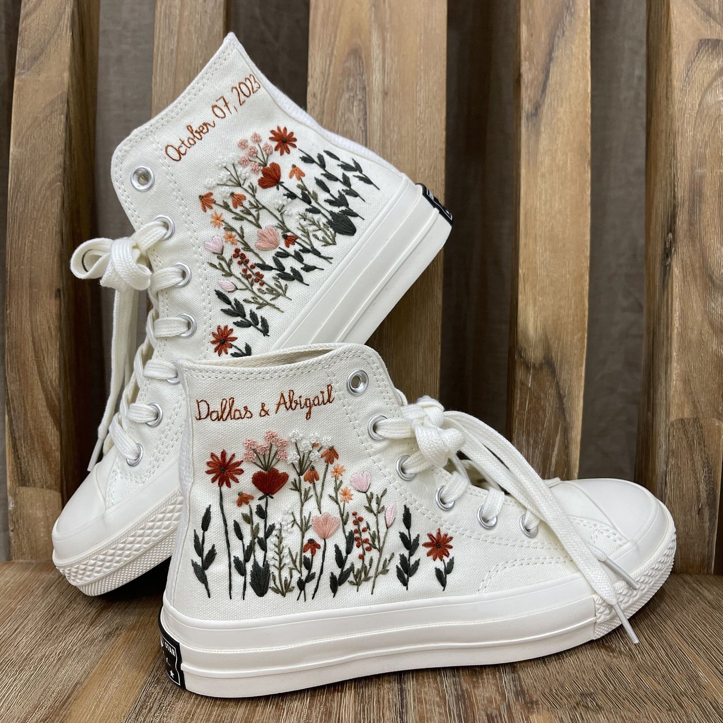 Wedding Flowers Embroidered Sneakers/ Bridal Flowers Embroidered Shoes/ Wildflowers Embroidered Sneakers/ Personalized Bridal Sneakers