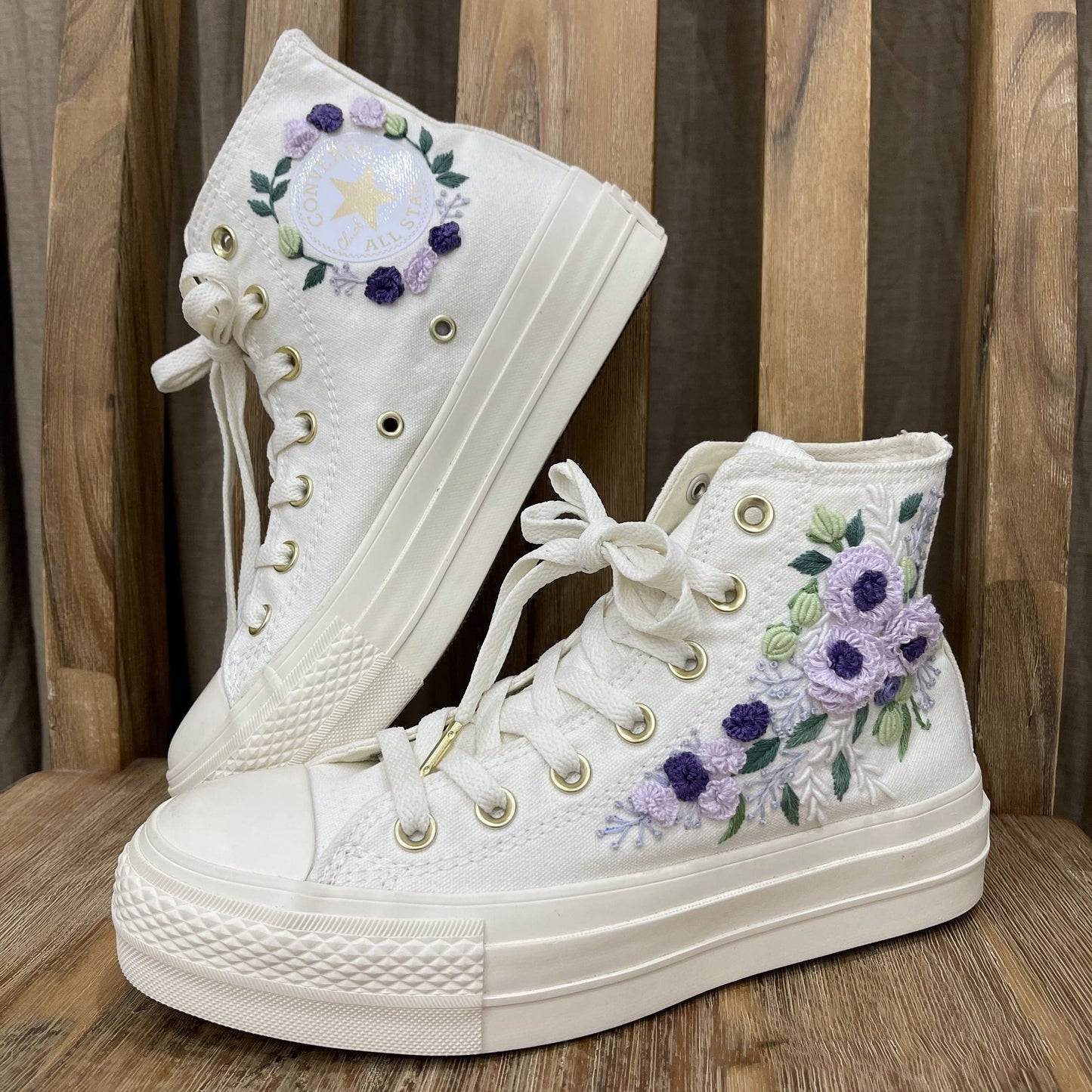 Custom Sneakers Platform/ Wedding Flowers Embroidered Shoes/ Bridal Flowers Embroidered Sneakers