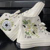  Custom Shoes Taylor 1970s/ Wedding Flowers Embroidered Sneakers/ Bridal Flowers Embroidered Sneakers Lilies Flowers Embroidered Sneakers 