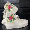  Custom Wedding Sneakers Platform/ Wedding Flowers Embroidered Shoes/ Tropical Flowers Embroidered Sneakers/ Hawaii Flowers Embroidered 