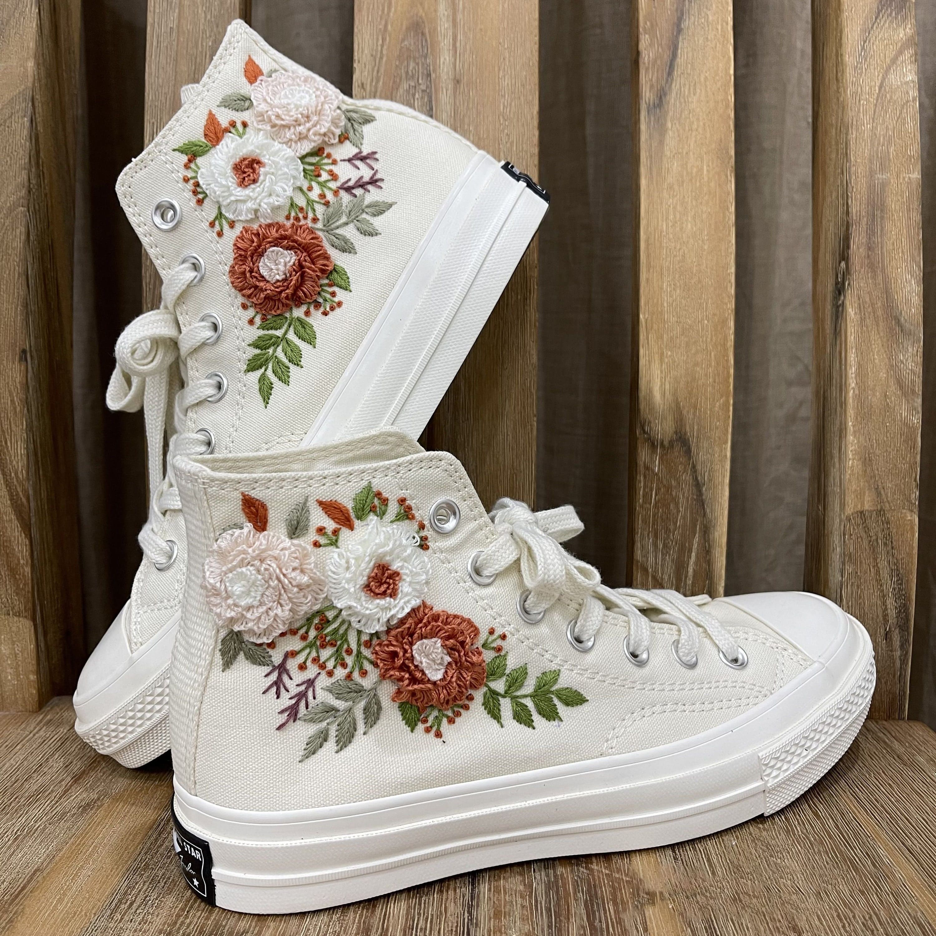 3 D Custom Embroidered Wedding Sneakers Wedding Flowers Embroidered Taylor 1970s Bridal Flowers Embroidered Sneakers Wedding Bouquet