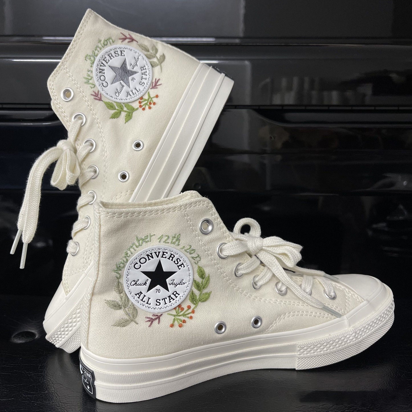 3 D Custom Embroidered Wedding Sneakers / Wedding Flowers Embroidered Taylor 1970s/ Bridal Flowers Embroidered Sneakers Wedding Bouquet