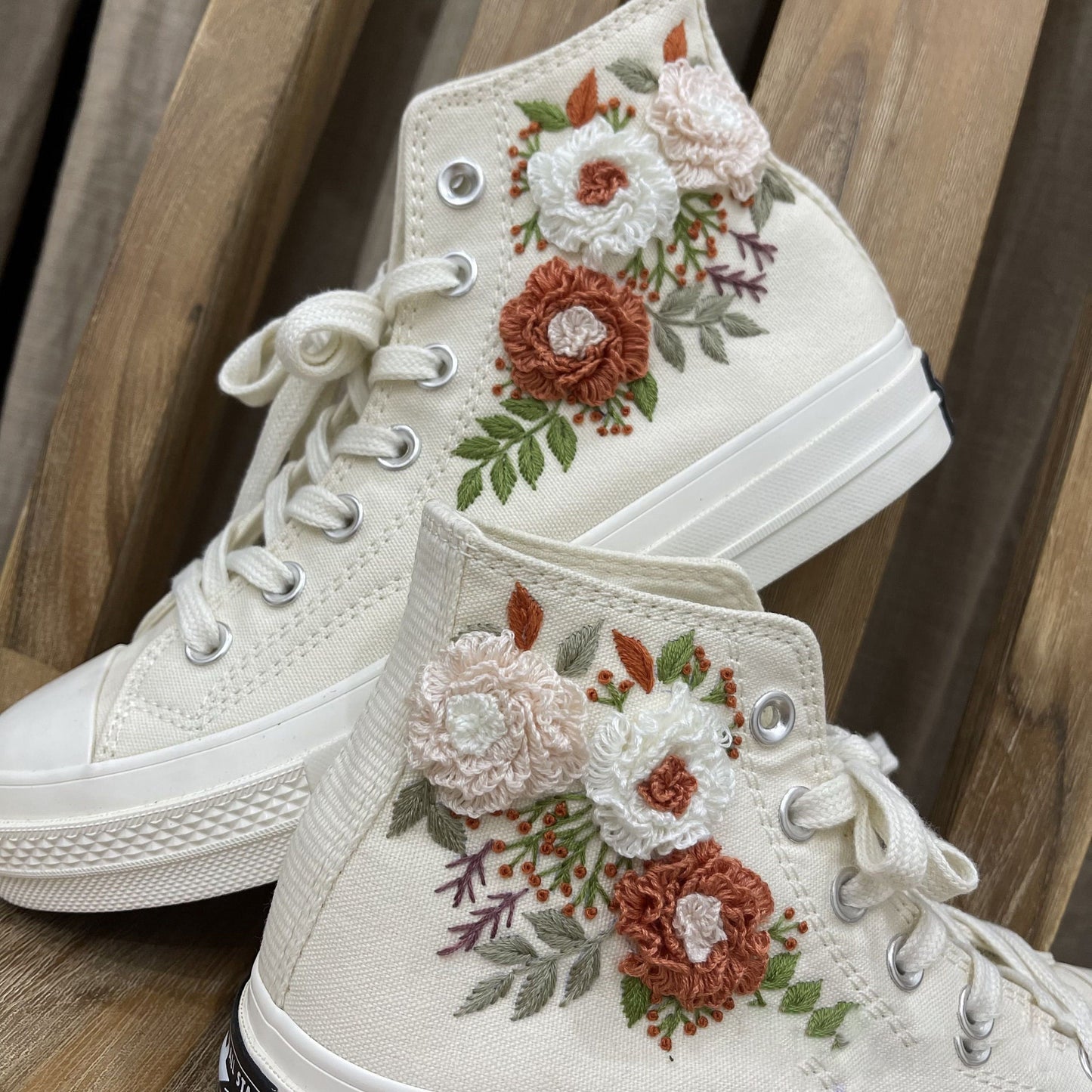 3 D Custom Embroidered Wedding Sneakers / Wedding Flowers Embroidered Taylor 1970s/ Bridal Flowers Embroidered Sneakers Wedding Bouquet