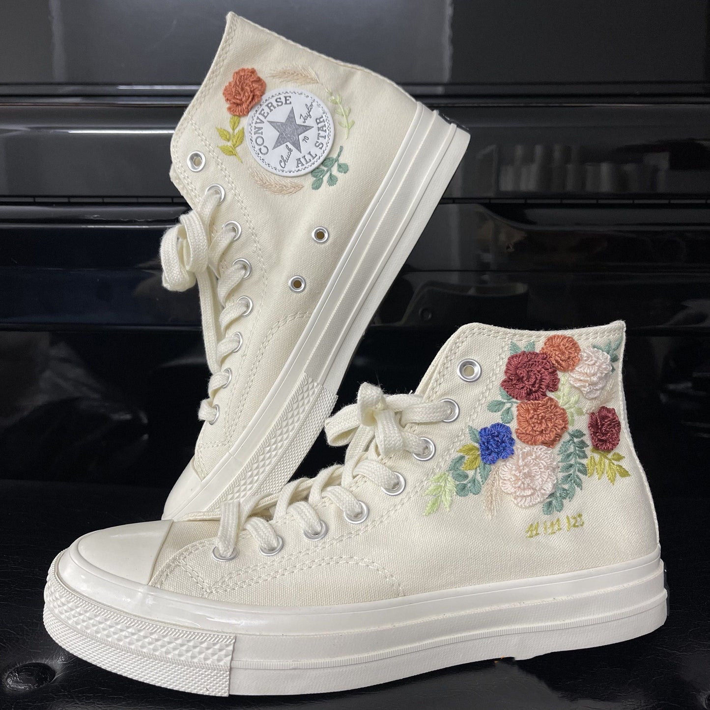 Bridal Flowers Embroidered Sneakers/ Wedding Flowers Embroidered Sneakers