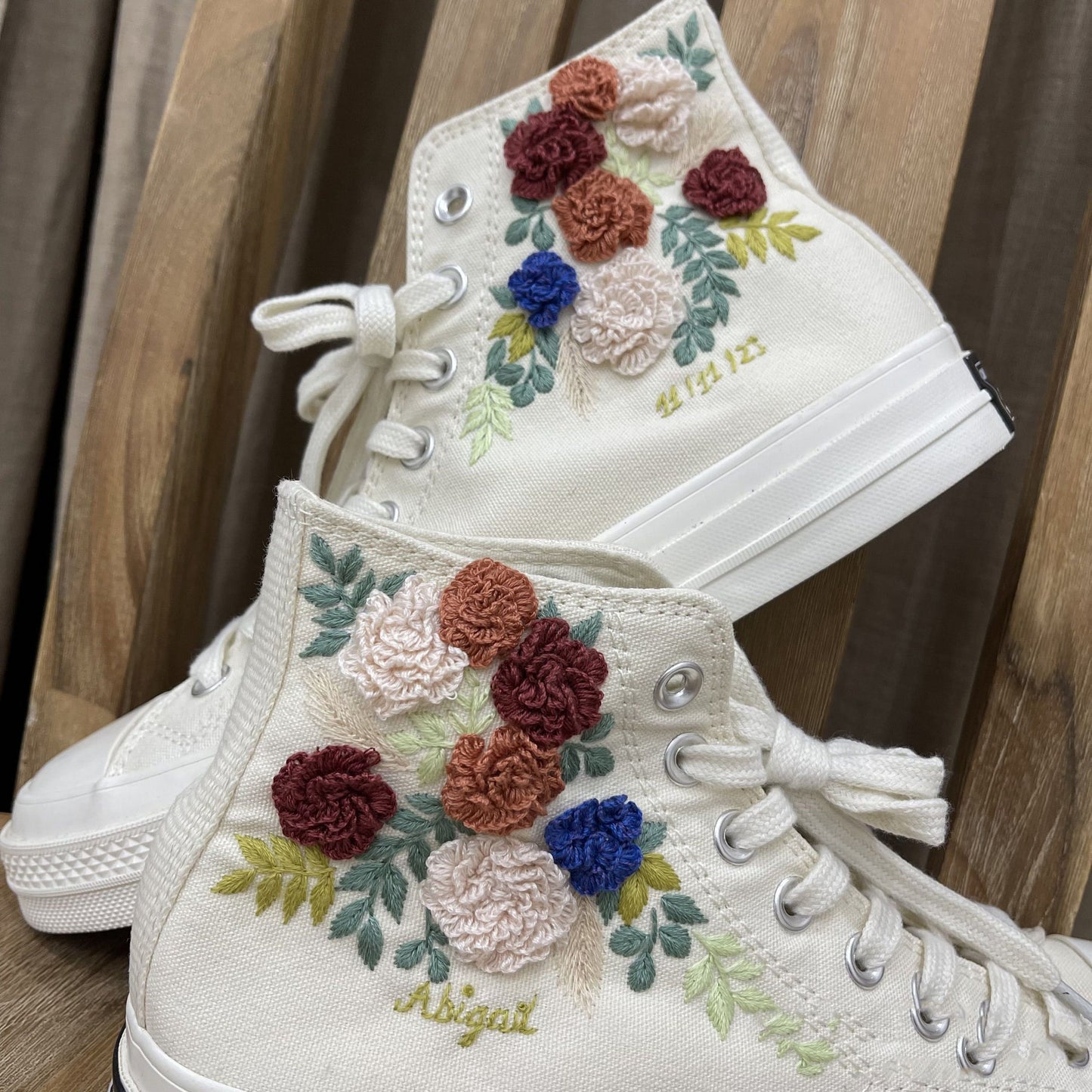 Bridal Flowers Embroidered Sneakers/ Wedding Flowers Embroidered Sneakers