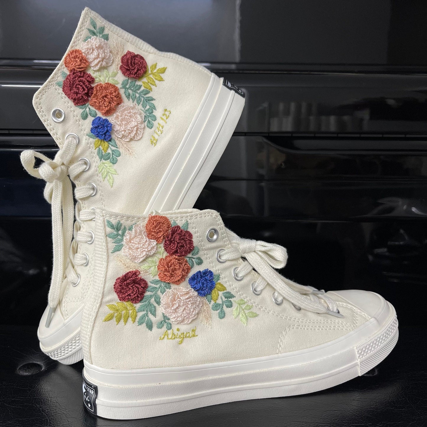 Bridal Flowers Embroidered Sneakers/ Wedding Flowers Embroidered Sneakers