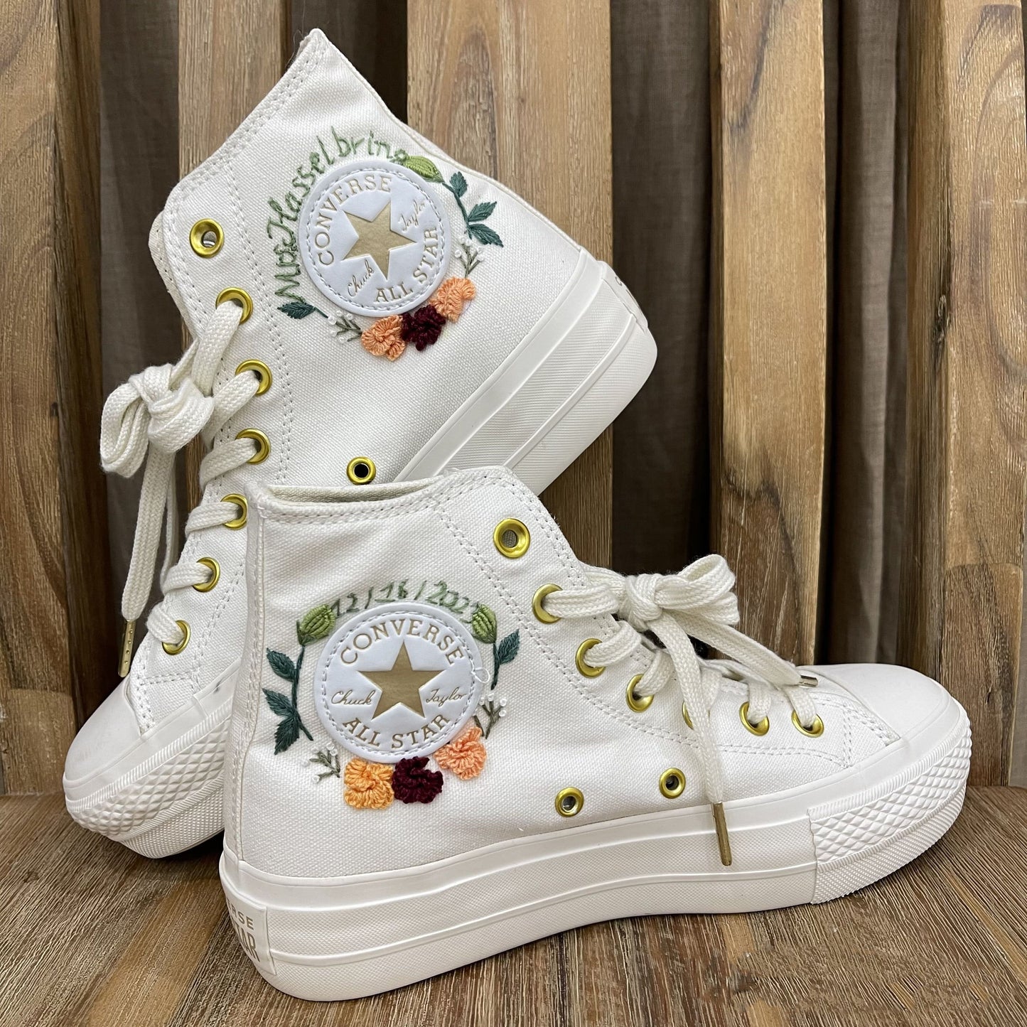 Custom Sneakers Platform/ Wedding Flowers Embroidered Shoes