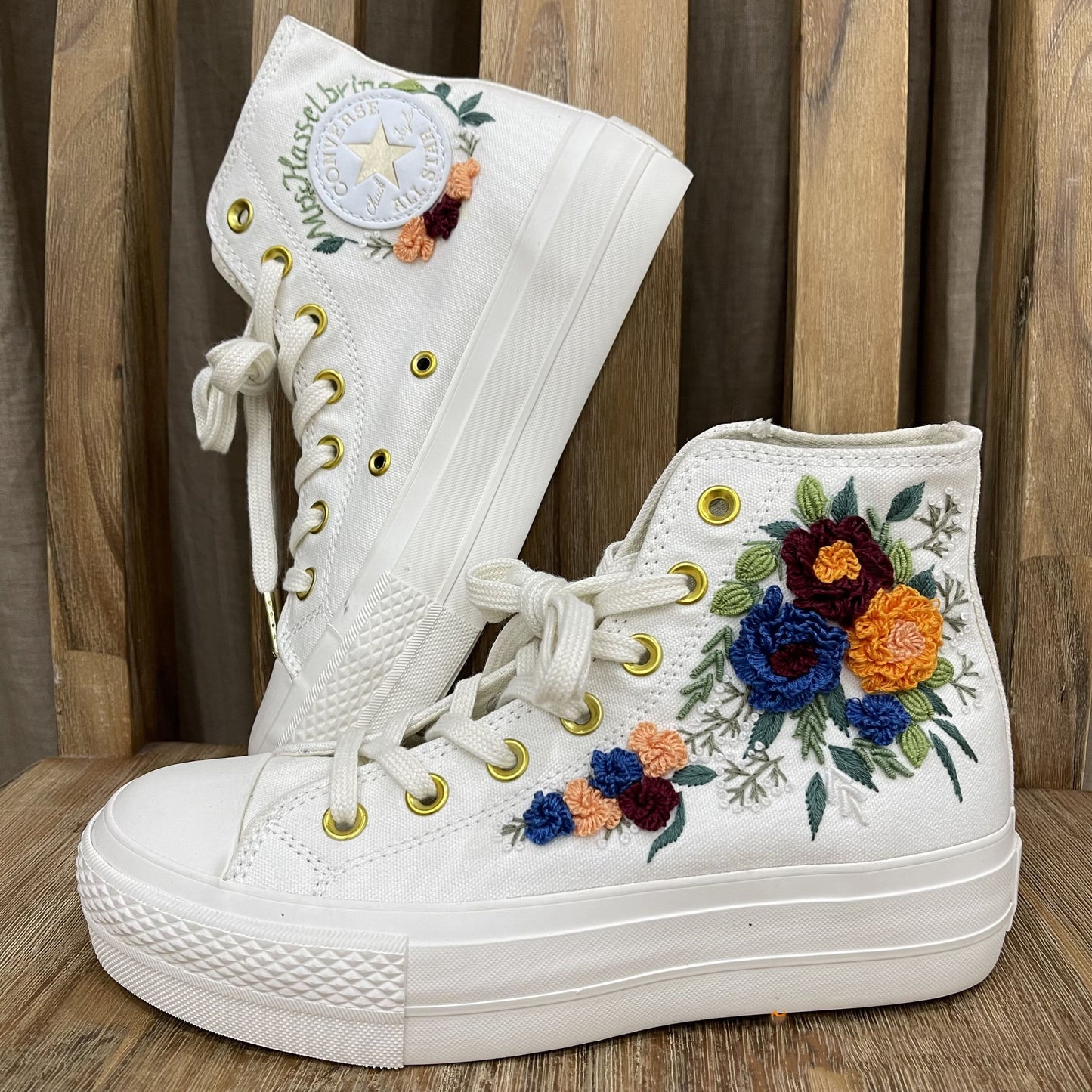 Custom Sneakers Platform/ Wedding Flowers Embroidered Shoes