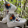  Custom Sneakers Platform/ Wedding Flowers Embroidered Shoes 