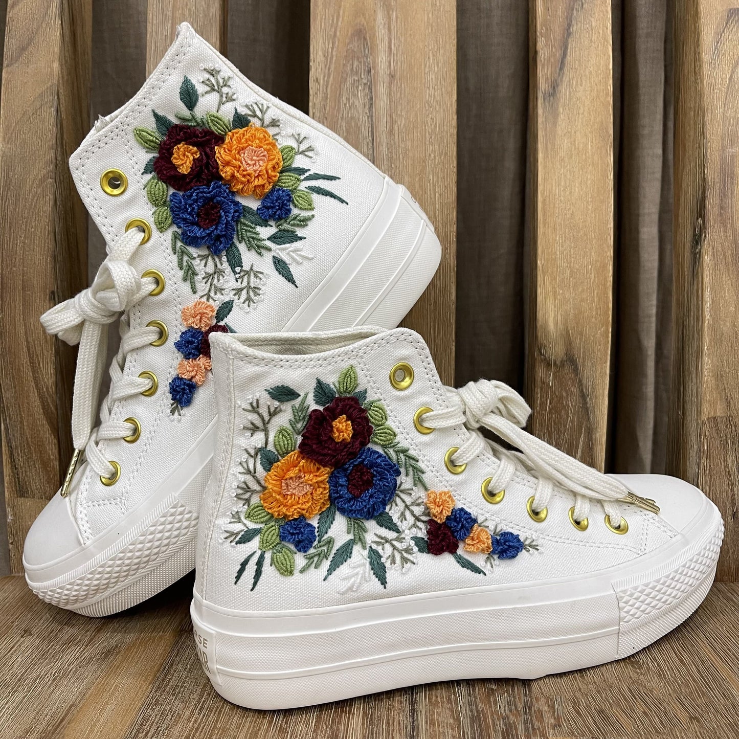 Custom Sneakers Platform/ Wedding Flowers Embroidered Shoes