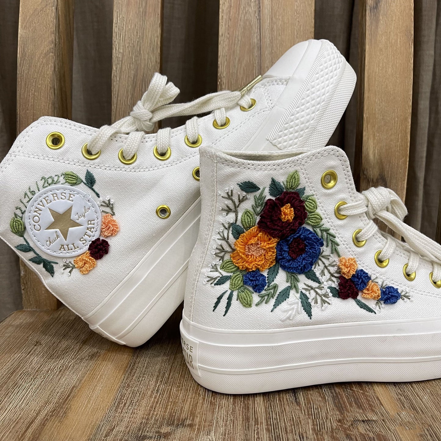 Custom Sneakers Platform/ Wedding Flowers Embroidered Shoes