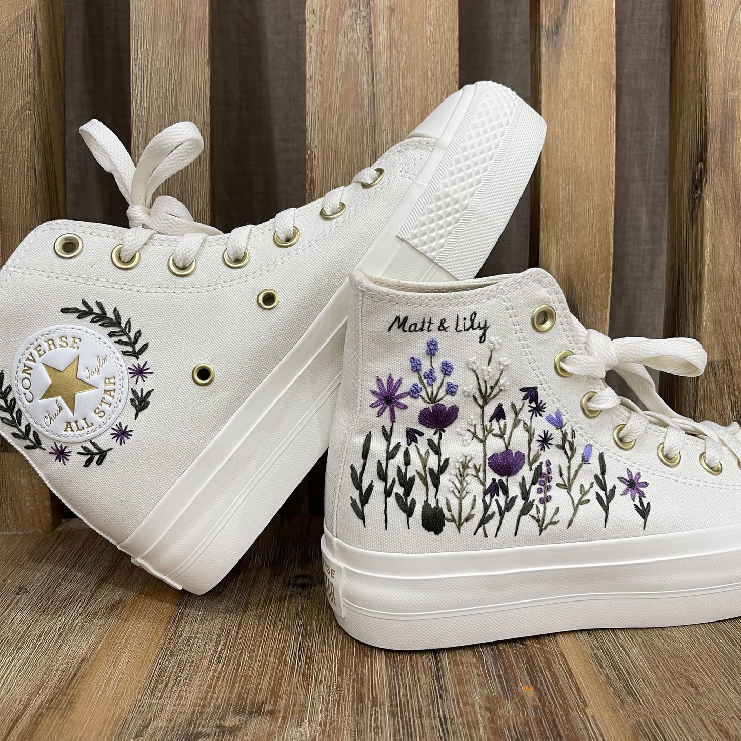 Custom Converse Platform/ Wedding Flowers Embroidered Platform Shoes/ Bridal Flowers Embroidered Sneakers