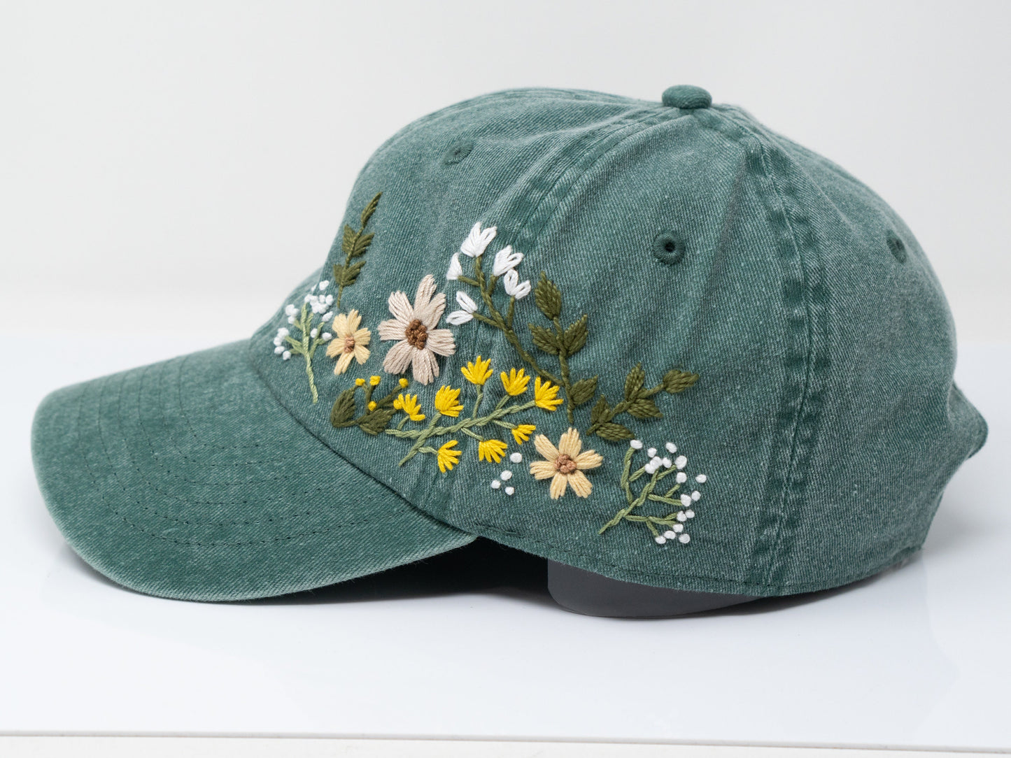 Hand Embroidered Floral Baseball Cap | 100% Cotton Hat | Botanical Garden Design