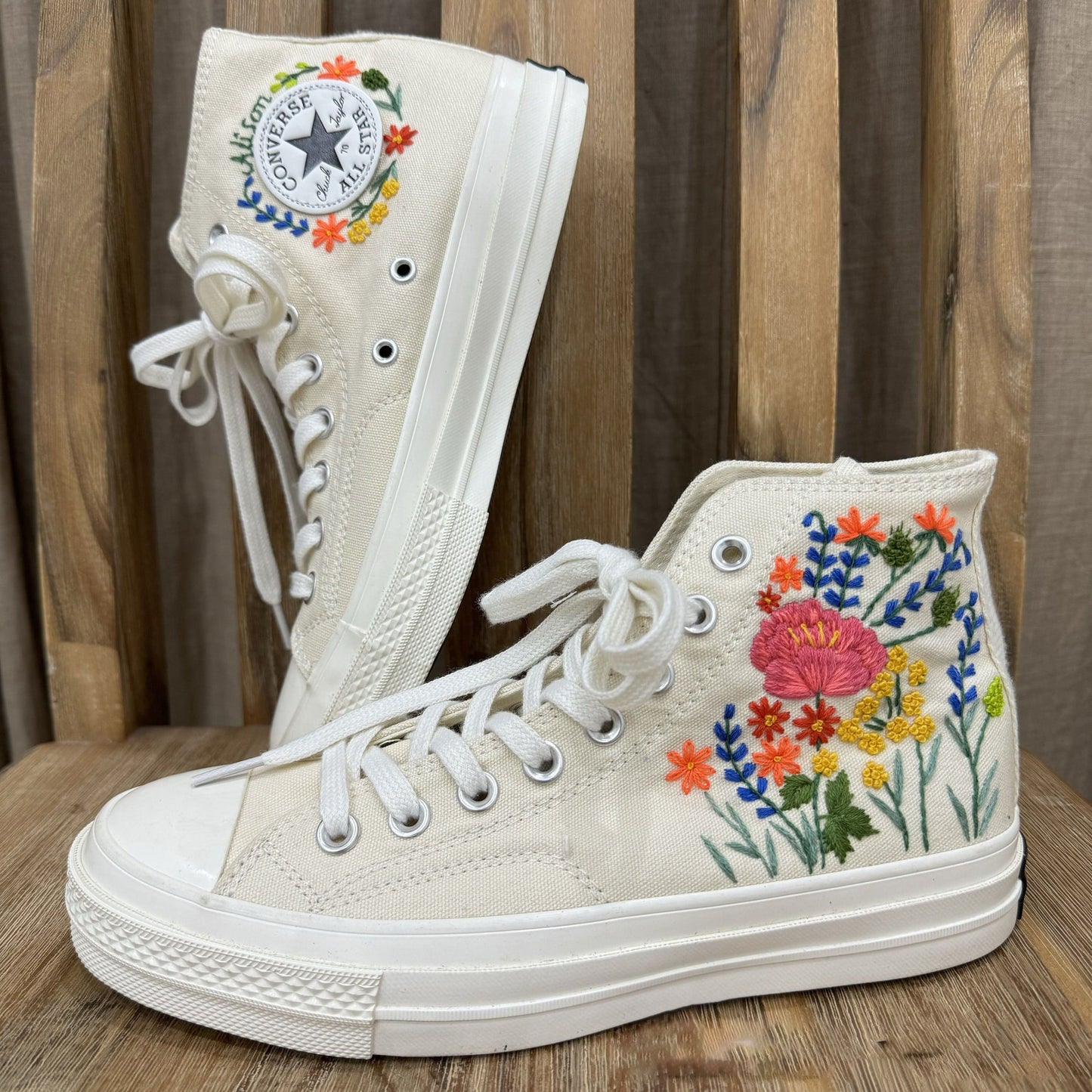 Custom Coverse Wedding/ Wedding Flowers Embroidered Shoes/ Bridal Flowers Embroidered Sneakers /Colorful Flowers Embroidered Sneakers