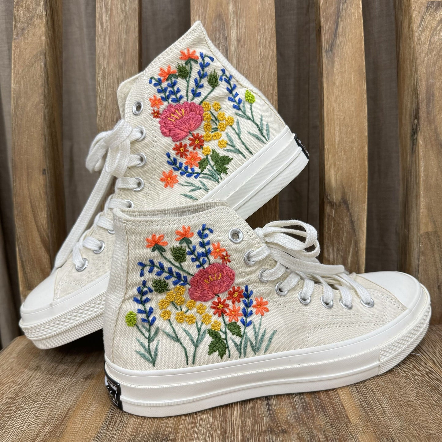 Custom Coverse Wedding/ Wedding Flowers Embroidered Shoes/ Bridal Flowers Embroidered Sneakers /Colorful Flowers Embroidered Sneakers