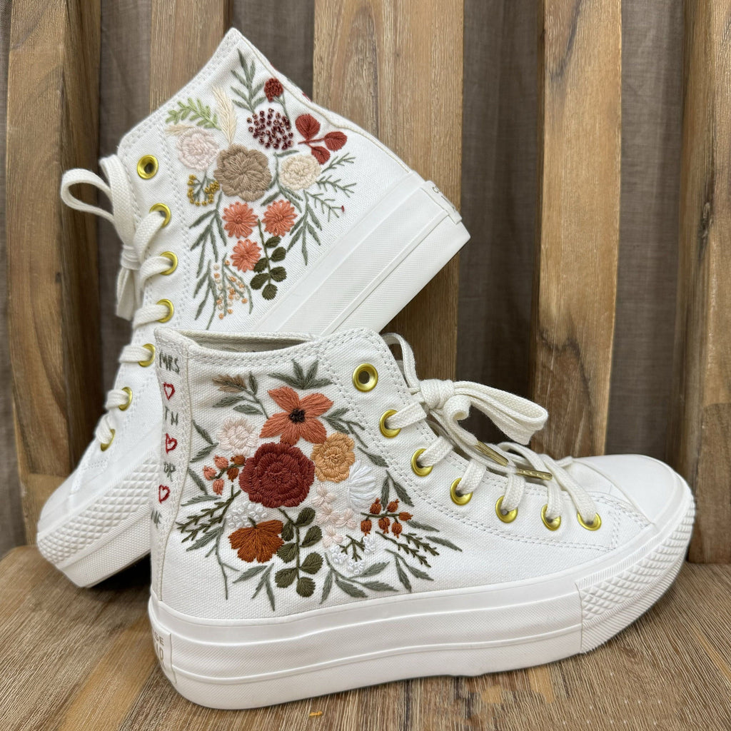  Custom Wedding Sneakers Platform/ Bridal Flowers Embroidered Sneakers/ Wedding English Roses Embroidered Shoes/ Personalized Bridal Sneaker (Copy) 