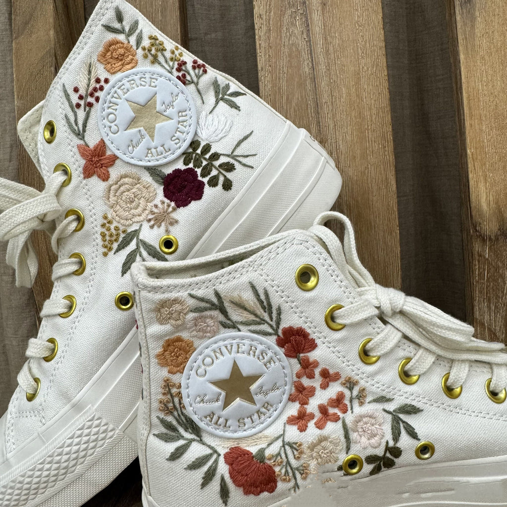  Custom Wedding Sneakers Platform/ Bridal Flowers Embroidered Sneakers/ Wedding English Roses Embroidered Shoes/ Personalized Bridal Sneaker (Copy) 