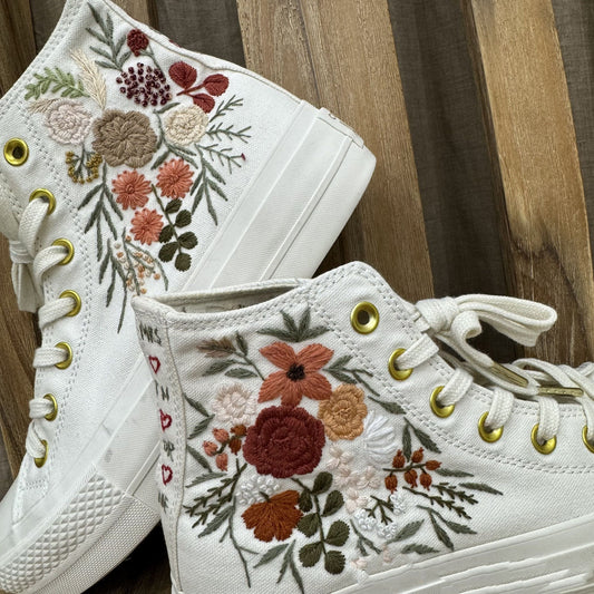 Custom Wedding Sneakers Platform/ Bridal Flowers Embroidered Sneakers/ Wedding English Roses Embroidered Shoes/ Personalized Bridal Sneaker (Copy)