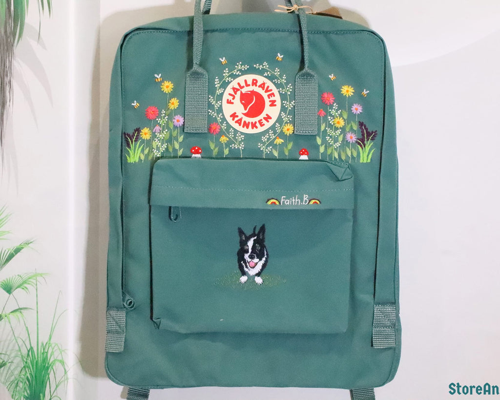 Fjallraven Kanken Backpack embroidered with dogs and pets - Personalized Embroidered Backpack - Custom Bag for Women 