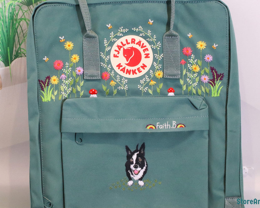  Fjallraven Kanken Backpack embroidered with dogs and pets - Personalized Embroidered Backpack - Custom Bag for Women 