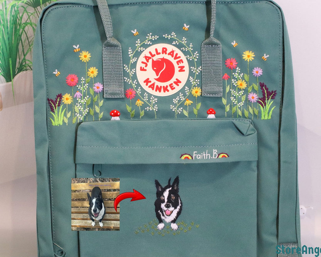  Fjallraven Kanken Backpack embroidered with dogs and pets - Personalized Embroidered Backpack - Custom Bag for Women 