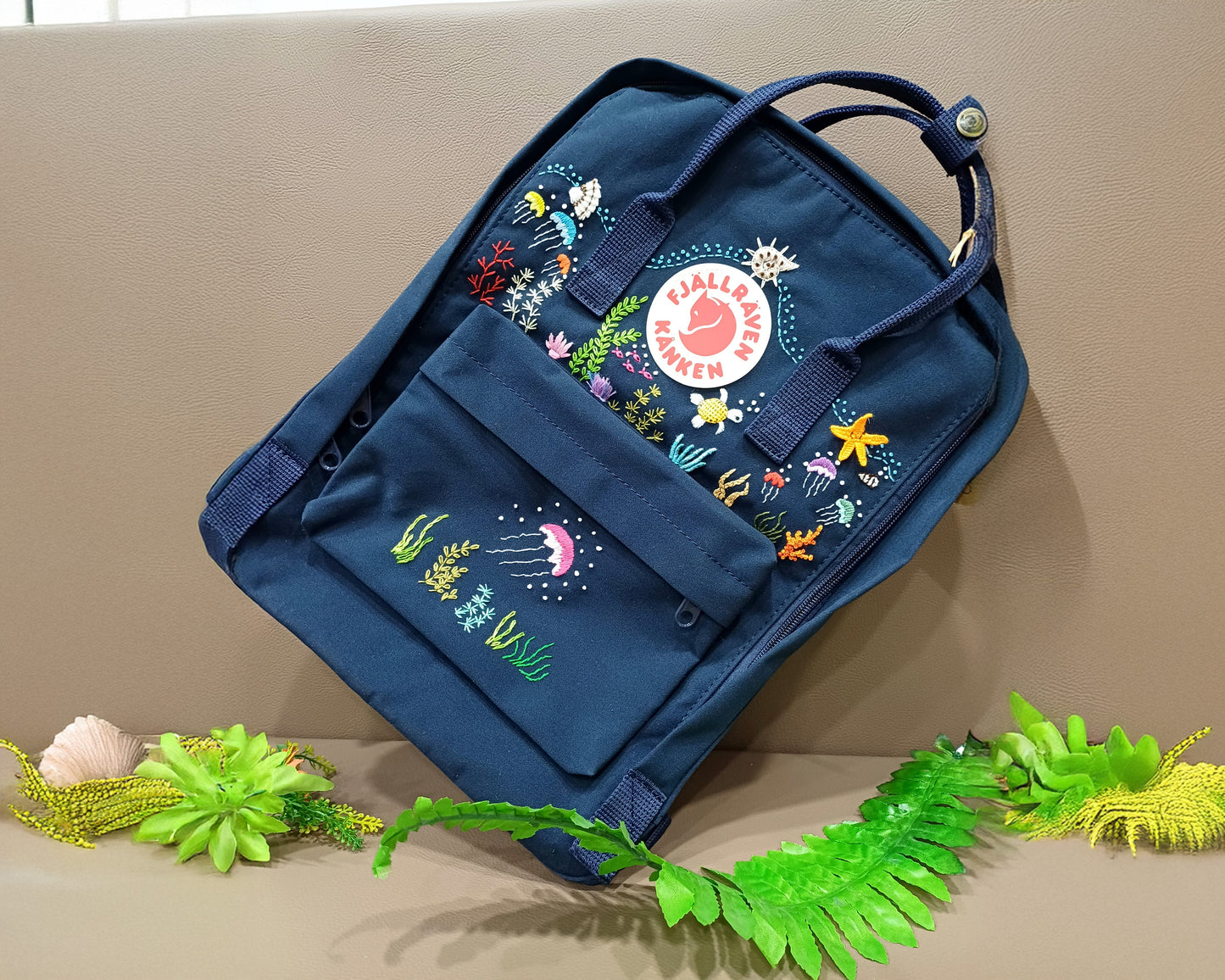 Fjallraven Kanken Backpack – Ocean Jellyfish Embroidery - Personalized Embroidered Backpack - Custom Bag for Women