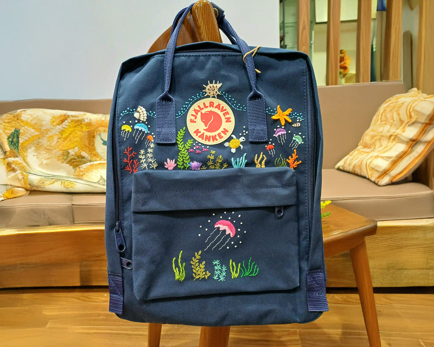 Fjallraven Kanken Backpack – Ocean Jellyfish Embroidery - Personalized Embroidered Backpack - Custom Bag for Women