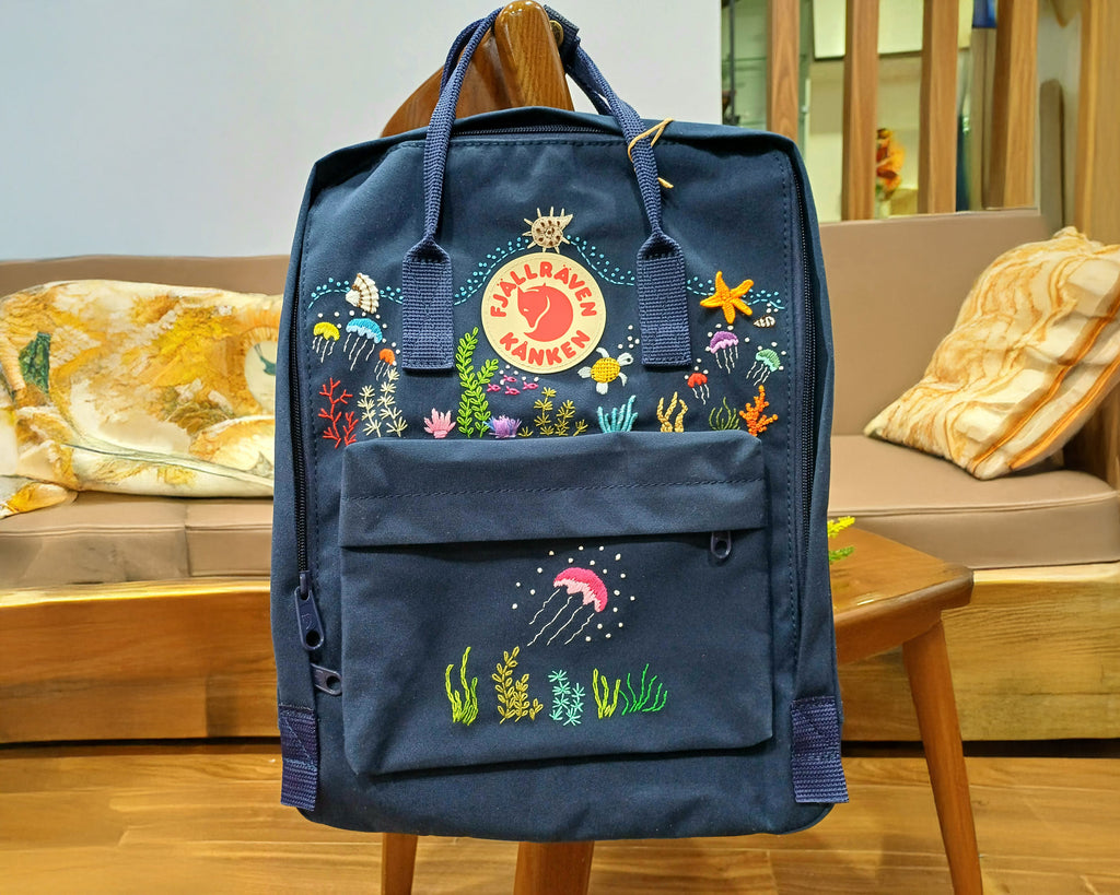  Fjallraven Kanken Backpack – Ocean Jellyfish Embroidery - Personalized Embroidered Backpack - Custom Bag for Women 
