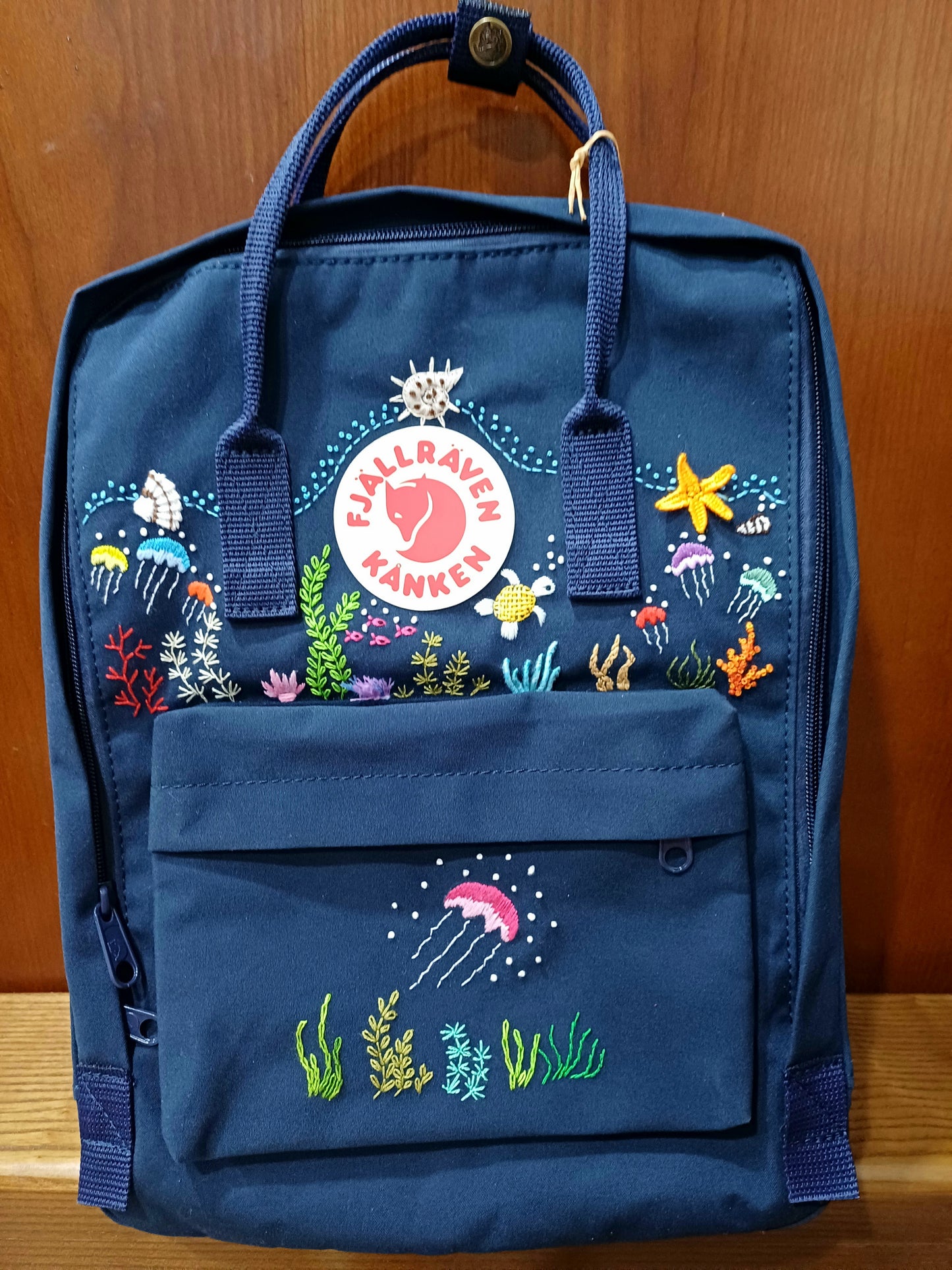 Fjallraven Kanken Backpack with Embroidered Jellyfish and Coral - Personalized Embroidered Backpack - Custom Bag for Women