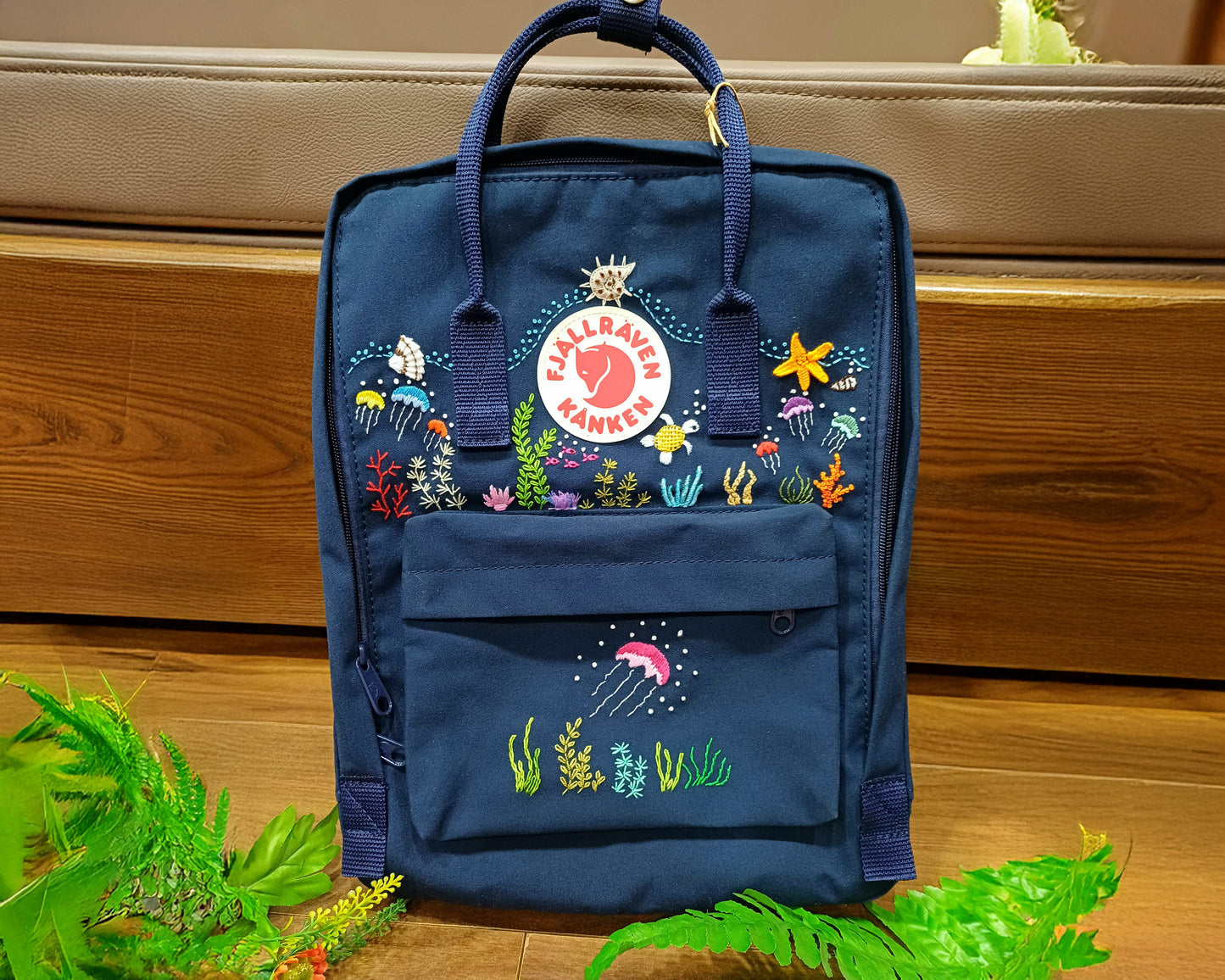 Fjallraven Kanken Backpack – Ocean Jellyfish Embroidery - Personalized Embroidered Backpack - Custom Bag for Women